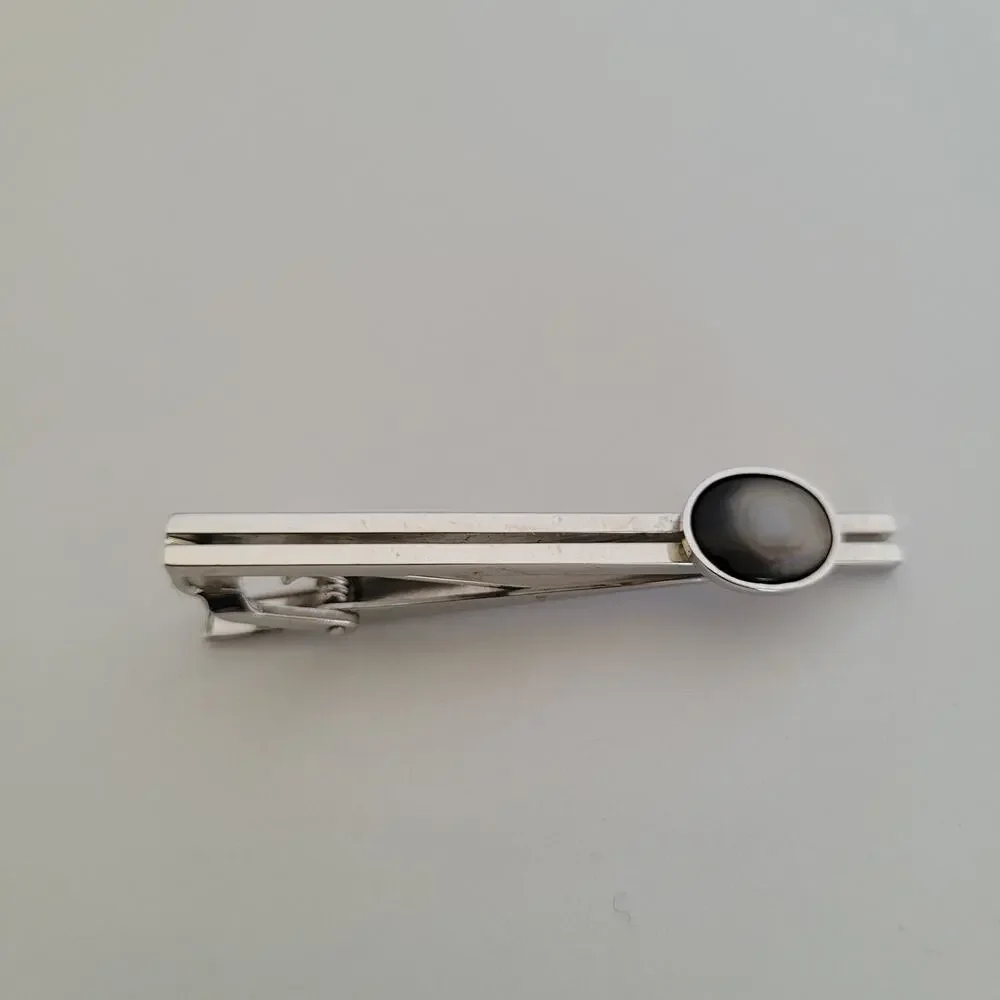 Jaldan Match Match Vintage Cufflinks Tie Clip Set Black Mother Of Pearls Silver‎